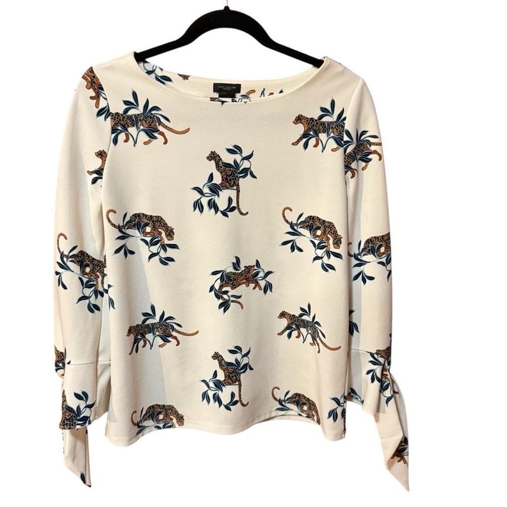 Ann Taylor Tiger Print Blouse with 3/4 Sleeves- Size Small